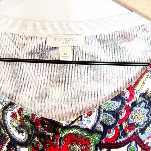 TALBOTS MEDIUM BUTTON UP RED BLUE MULTICOLOR COTTON SWEATER OR CARDIGAN TOP - Picture 5 of 7